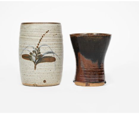 ‡ David Leach OBE (1911-2005), attributed a Lowerdown Pottery vase cylindrical form, painted with a foxglove design in iron a
