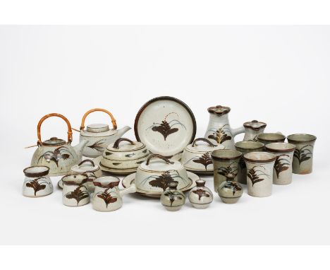 ‡ David Leach OBE (1911-2005) a collection of Lowerdown Pottery stoneware tableware, comprising; two teapots and covers, two 