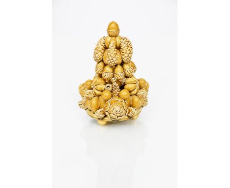 ‡ Kate Malone MBE (born 1959) Golden Honey Seed Mountain, 2016, (KM1822) crystalline-glazed stoneware, on three gilded ball f