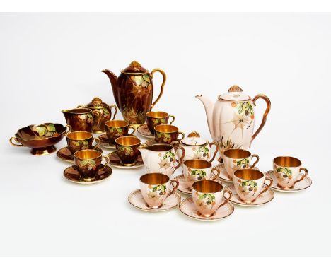 'Spider's Web' a Carlton Ware coffee set for six, comprising coffee pot and cover, milk-jug, sugar basin and cover, six cups 