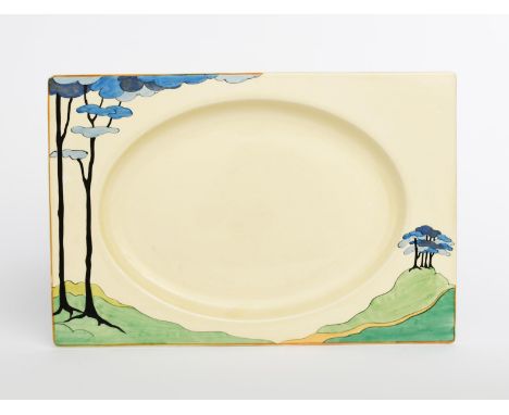 'Blue Firs' a large Clarice Cliff Bizarre Biarritz meat platter,  painted in colours to the shoulder, and a  Clarice Cliff 'L