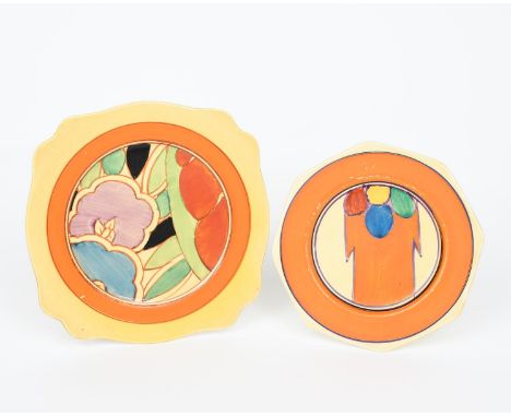 'Pebbles' a Clarice Cliff Fantasque Bizarre side plate, painted in colours inside  orange band, and a Clarice Cliff 'Red Gard