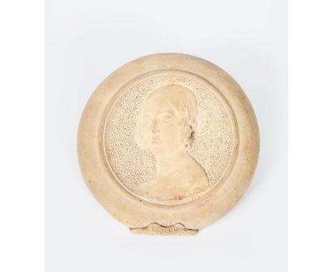 Queen Victoria 1837 a rare Martin Brothers plaque by Robert Wallace Martin, dated 1898, circular domed form, modelled in low 