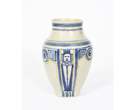 An early Carter's Poole Pottery vase possibly designed by James Radley Young, shouldered form,, painted with geometric band a