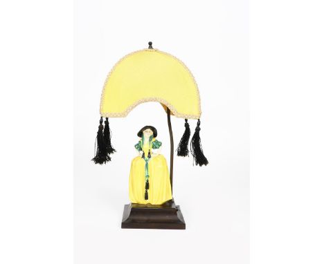 'Patricia' HN.1414 a Royal Doulton porcelain figure, painted in colours, on a lamp base with shade, printed and painted marks