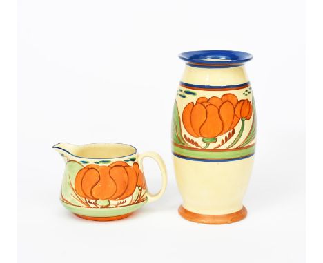 'Orange Lily' a Clarice Cliff Fantasque Bizarre vase,  shape no. 264, retailed by Lawleys, painted in colours between blue an