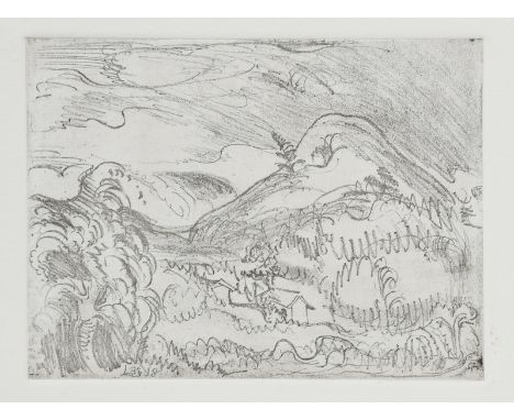 ‡ Bernard Leach CBE (1887-1979) Wind in the Hills or Karuizawa Raging Winds and Mountain Wind, soft ground etching on paper s