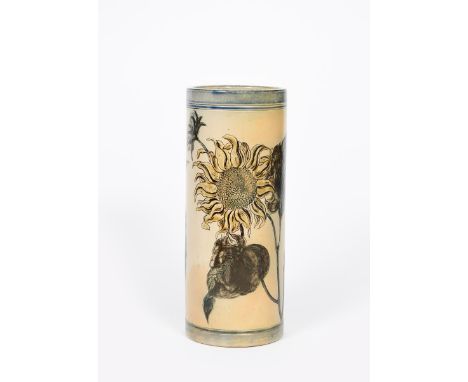 An Aesthetic Movement Martin Brothers stoneware vase by Robert Wallace Martin, dated 1883, cylindrical form, incised with sun