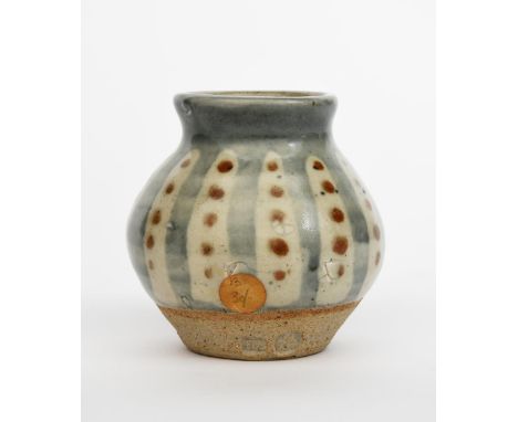 ‡ Bernard Leach  CBE (1887-1979) a Leach Pottery stoneware vase, ovoid with everted rim, painted with alternating columns of 