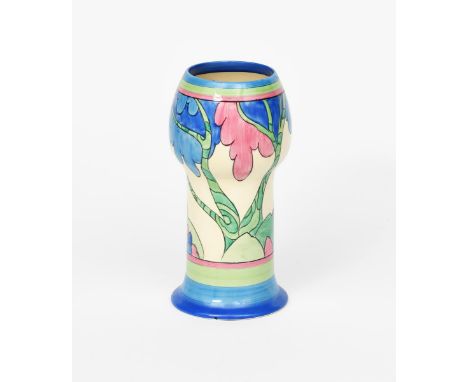 'Rudyard' a Clarice Cliff Fantasque Bizarre 268 vase,  painted in colours between blue and green bands, printed factory marks