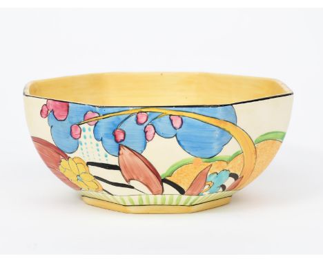 'Moonlight' a Clarice Cliff Factory Marks octagonal bowl, painted in colours printed factory marks, 18cm. diam. Provenance Th
