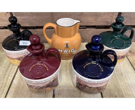 A Tray of Portobello Edinburgh Buchan Pottery Horse Racing decanters Together with Carlton ware Haig Jug. 