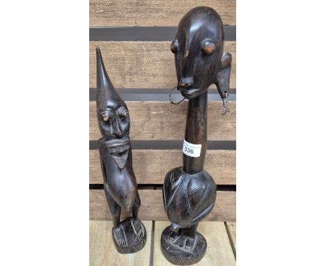 Two African tribal wood carved fertility figures. 41.5cm tallest 