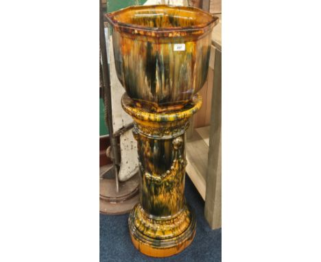 19th Century Dunmore Pottery Pedestal &amp; Jardinière Plant Pot. Impressed marking. 109.5x40cm 