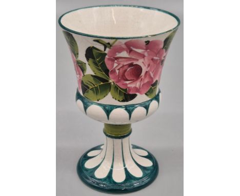 Antique Wemyss Ware Wine Goblet. Cabbage Rose design. Blue Stamp- T. Goode &amp; Co South Audley's London.W. Impressed Wemyss