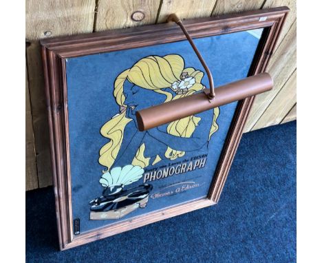 Vintage Phonograph Advertising mirror. 91x65cm frame. 