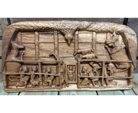 African tribal carving depicting the birth of Jesus, Mary, Joseph and the Wise men. 52x28.5
