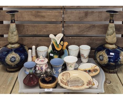 Selection of collectables; pair of large Royal Doulton Lambeth ware vases, Limoges trinket, Royal Doulton, Wedgewood Jasper w