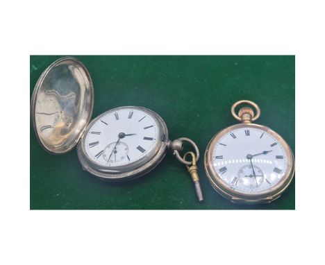 Two Antique Pocket watches; Dennison Moon Gold plated pocket watch in a working condition. London Silver pocket watch with ke