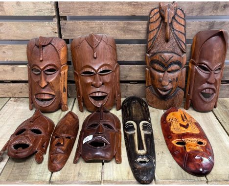 A Collection of ten African Tribal wall masks. 49cm largest. 
