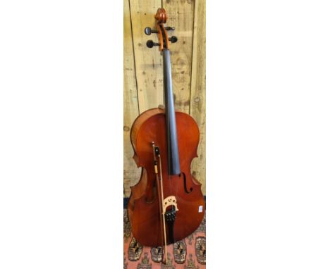 Vintage Cello, bag and bow; Bow named- illegible.