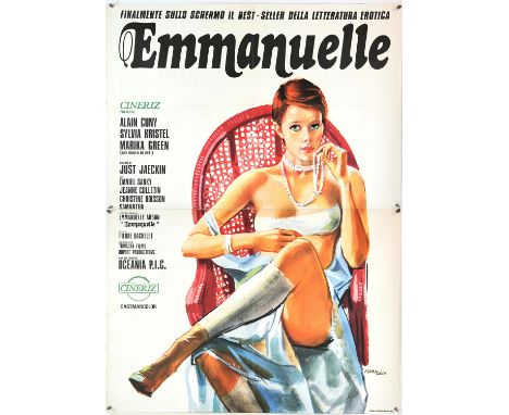 Emmanuelle (1974), Italian, Two Foglio, 55 x 39 inches, folded, Manfredo artwork  Director Just Jaeckin  Stars Sylvia Kristel