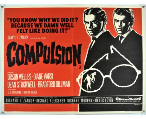 Compulsion (1959), British Quad, 40 x 30 inches, bi-folded, printed by Stafford and Co Director Richard Fleischer Stars Orson
