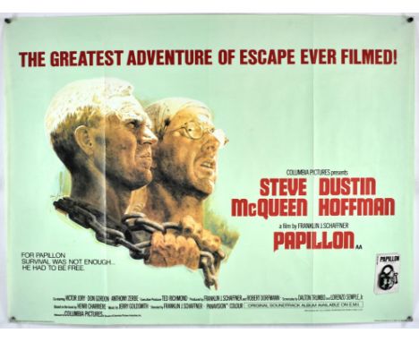 Papillon (1973), British Quad, 40 x 30 inches, was folded now rolled, W.E. Berry, Tom Jung artwork  Director Franklin J. Scha
