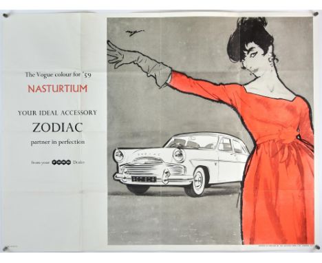 Ford Zodiac (1959) British Promo Poster, this being a merchandising tie-in with Vogue magazine, the poster promoting both the