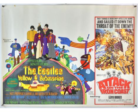 Yellow Submarine/Attack on the Iron Coast (circa 1969) British Quad Double-Bill film poster in rare unfolded form for the ani