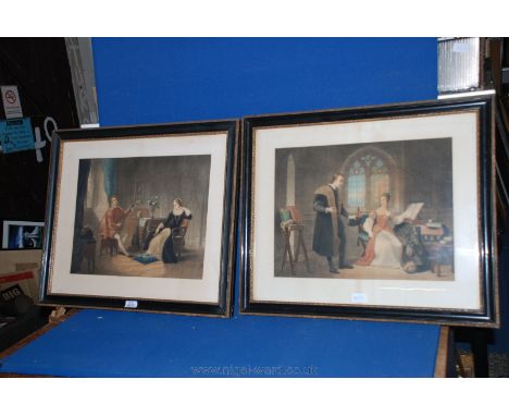 A pair of Lithographs, one of a gentleman reciting to a lady, the other of a gentleman singing and playing a musical instrume