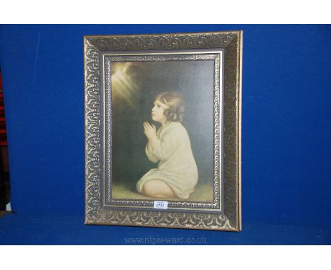 A print on board of a Child at Prayer, 11 1/2'' x 15''.