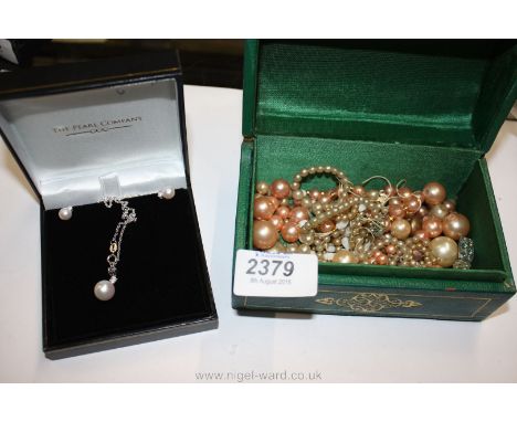 A quantity of pearl type Necklaces a/f, plus a boxed Pearl, diamonte and white metal Bracelet and a pair of similar Earrings