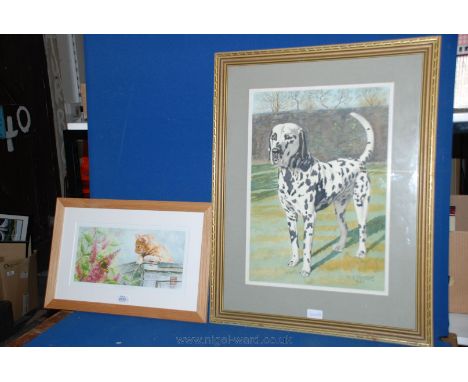 A framed and mounted Giclee print 'The Butterfly Bush' by Thorne (June Hayward) together with a large watercolour of a Dalmat