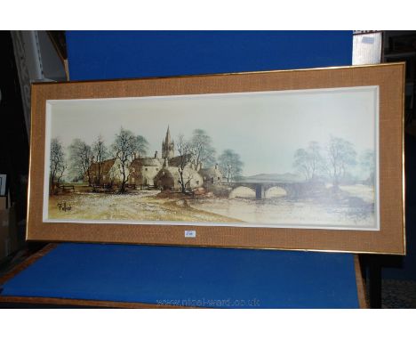 A large framed Print of a rural scene, 43 1/2'' x 16''.