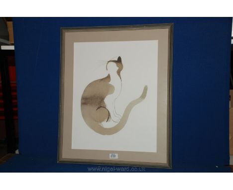 A large print of a Grey and White Cat in minimalistic style, 18 1/2'' x 23''.