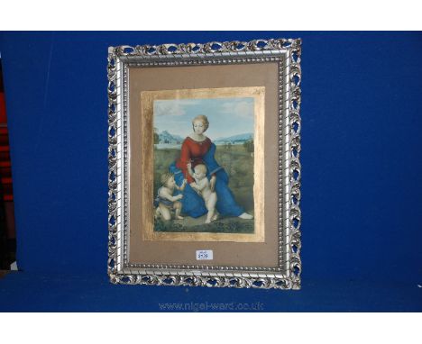 A Print depicting Madonna and Child in modern ornate frame. 9'' x 11 1/2''