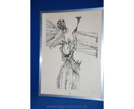 A Print depicting the skeleton of a bird by Cecily Sash '79, 19'' x 25 1/2''