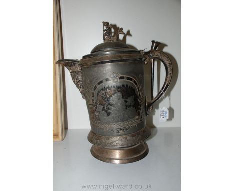 An ornate white metal Water Jug by Meriden B Company patented June 13th 1868 and 3rd November 1968-72, of nautical theme with