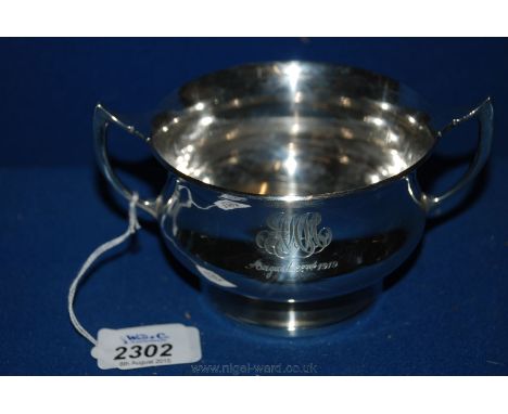 A Silver two handled Sucrier by Mappin and Webb, Birmingham 1919.  205 gms