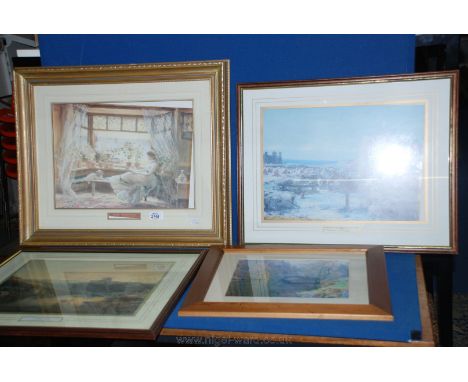 Three framed Prints, one of Girl on bench Reading a Book, a Farquaharson print of Shires bringing in the Harvest and a Turner
