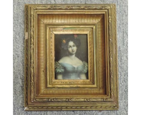 French School, late 19th century, portrait of a girl, oil on paper mache, 8 x 6cm