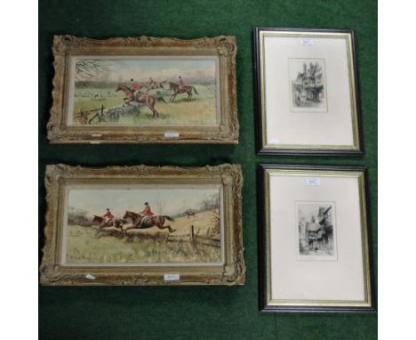 Michael Woods, 20th century, hunting scene, oil on canvas, the companion, a pair, 19 x 39cm, and Edward Cherry, a pair of etc