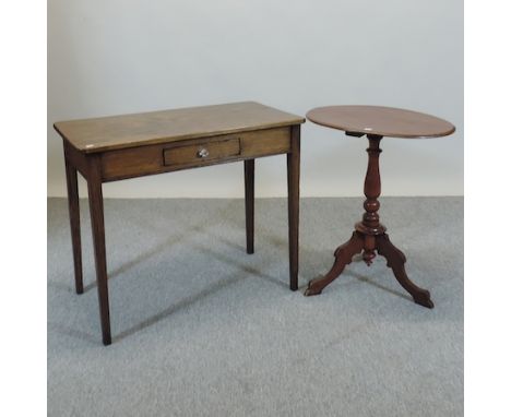 A George III oak side table, 90cm, together with a Victorian tripod table, 60cm