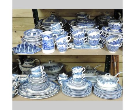 A large collection of blue and white tea and dinner wares, to include Royal Worcester, Willow and George Jones