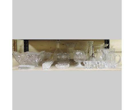 A collection of cut and pressed glassware, to include a decanter and bowls