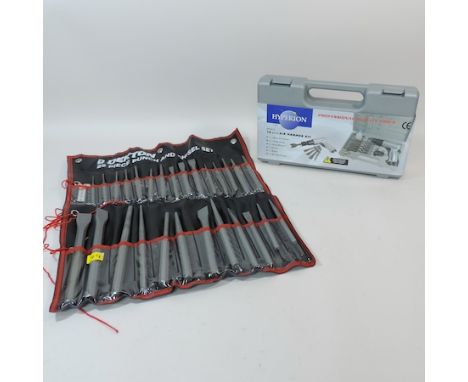 A twenty eight piece punch and chisel set, together with an air chisel set