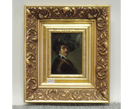 Continental School, portrait of a cavalier, oil on canvas, 13 x 9cm