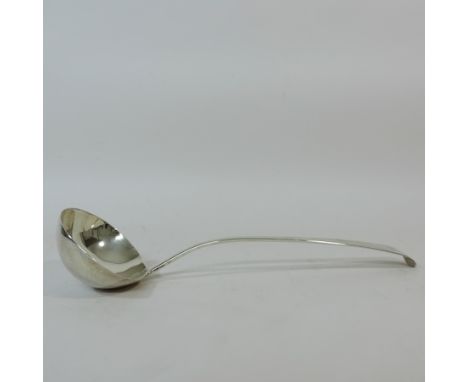 A George III Old English pattern silver soup ladle, with an engraved terminal, by George Smith, London 1798, 32cm long 