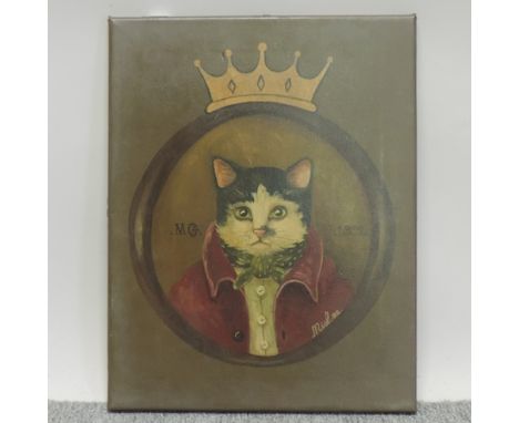 English School, 20th century, portrait of a cat, oil on canvas, unframed, 46 x 36cm